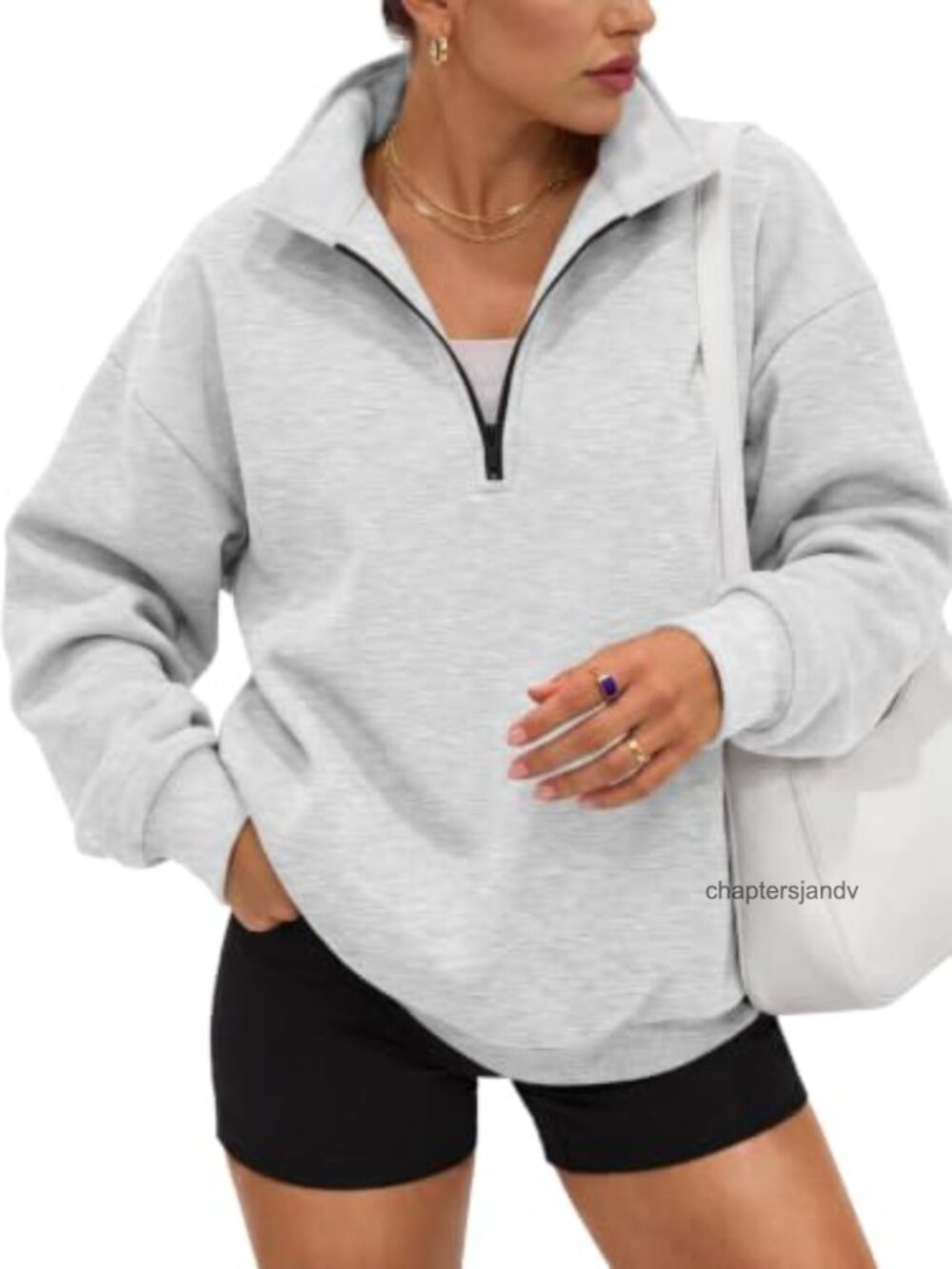 Oversized Half Zip Fleece Sweatshirt Cotton Polyester Mock Neck